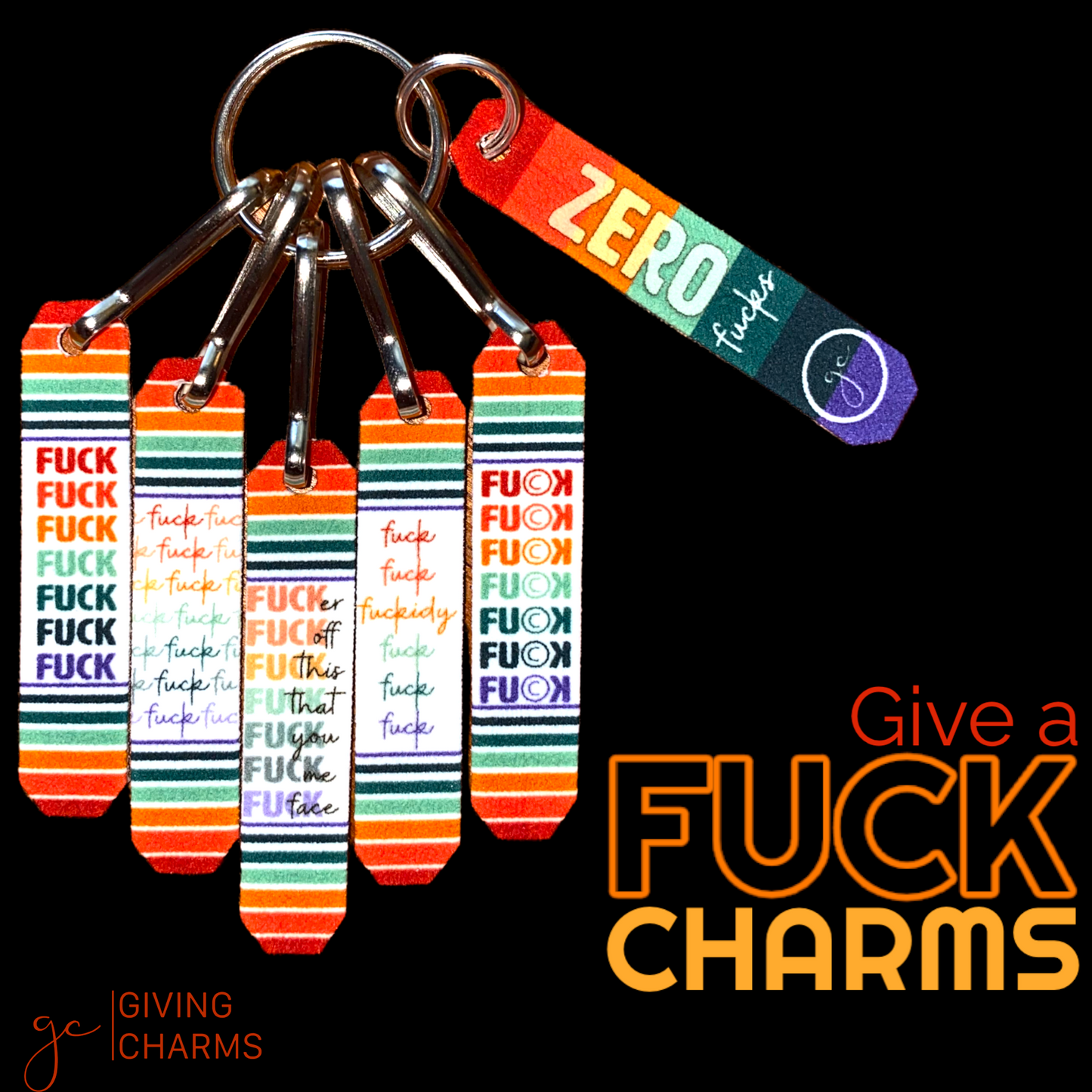 Give-A-Fuck Charms | Necklace | Keyring | Earrings | Charm Strings Bracelets