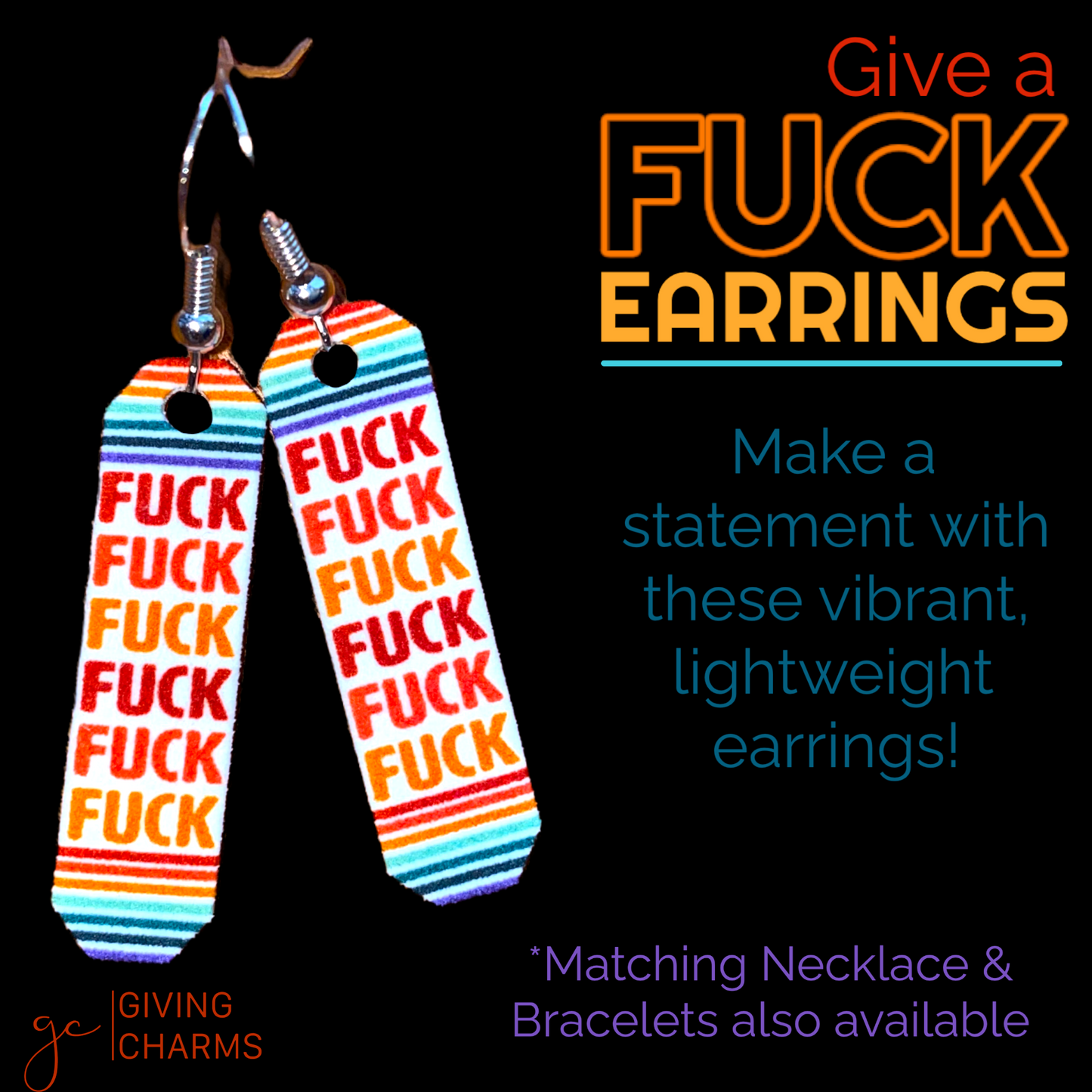 Give-A-Fuck Charms | Necklace | Keyring | Earrings | Charm Strings Bracelets